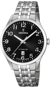 Festina Herrenuhr Analog - Titan Grau - Quarzwerk - Datum - Gehärtetes Mineralglas - Wasserdicht 10 ATM - F20466/3 Calendario Titanium