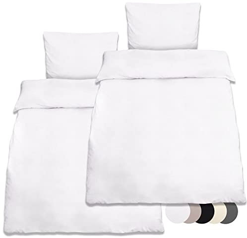 Beautissu 2er Set Renforcé Bettwäsche Set 135x200 cm Julie - Kissenbezug 80x80cm – Bettwäsche mit 2X Bettbezug & 2X Kopfkissenbezug - 4teilige Kühlende Sommerbettwäsche aus Baumwolle in Weiß