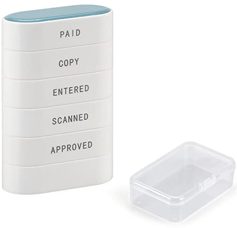 5-in-1 Office Stamp Set - Pre-Inked Rubber: Paid, Copy, Entered, Scanned, Approved - Red-Ink Impression Size 1.5'' X 0.55'', Cute & Unique Designed Business Message