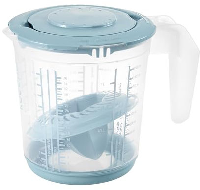 keeeper Set de Pichet Doseur 4 en 1, Avec protection Anti-éclaboussures et Presse-agrumes, Antidérapant, 1 L, Matteo, 14 x 14 x 15 cm, Nordic Blue