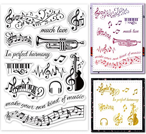 GLOBLELAND Musik Clear Stamps für DIY Scrapbooking Dekor Musiksymbole Noten Musikinstrumente Transparente Silikonstempel zur Herstellung von Karten Fotoalbum Dekoration