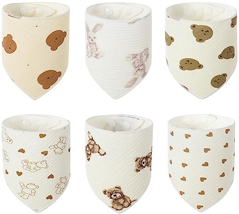 Vicloon Muslin Baby Lätzchen, 6 Stück Dreieckstuch Baby Musselin Halstuch, Super Saugfähige Bio-Baumwoll Halstuch Baby, Dreieckstuch Baby Junge, Baby Verstellbare Baby Lätzchen für Junge und Mädche