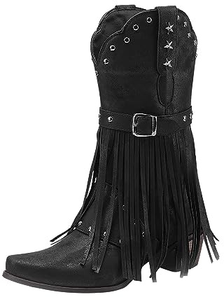 Kobilee Stivali Donna Alti Alto con Tacco Texani Anfibi Frange Equitazione Biker Invernali Cowboy Western Pelle Stivaletti Camperos Camoscio Vintage
