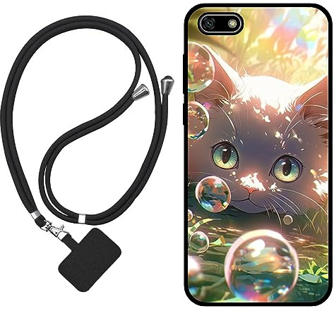 Sunrive Coque Compatible avec Huawei Y5 2018,TPU Étui Housse Protecteur Souple Gel Mat Back Cover Mignon Motifs Antichoc Case(Bulles Chat)+1x Universelle Dragonne