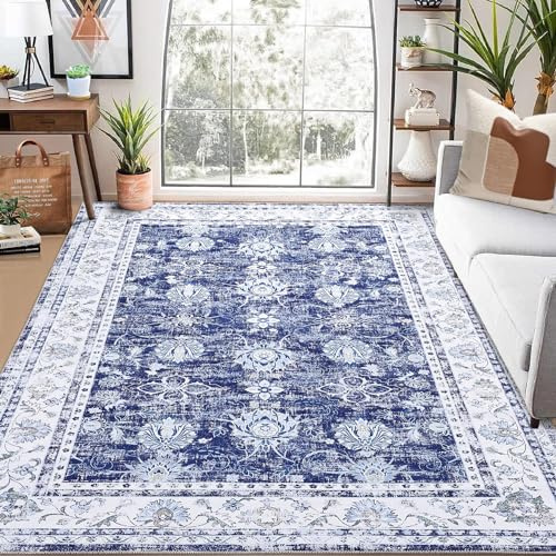 LuxFocus Classic Vintage Tradition Teppich, Rutschfester Schmutzabweisender Waschbarer OutdoorTeppich mit Orientalischem Design Großer Teppich für Schlafzimmer Wohnzimmer Esszimmer, 160 x 230 cm Navy