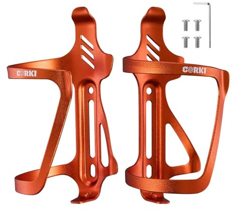 Corki Cycles Fahrrad Flaschenhalter, rechts und Links Slide-Entry Fahrrad Trinkflaschenhalter für Rennrad, MTB, Gravel Bike und E-Bike, Aluminium, Orange, 2Pack Set