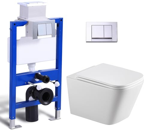 Set completo per WC sospeso, WC con cassetta di risciacquo a incasso, piastra di comando per WC, con chiusura morbida, coperchio UF, ciotola per ospiti