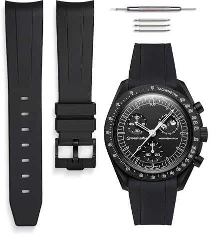 HORACE Bracelet de montre universel en silicone liquide 20mm - Compatible Omega x Swatch MoonSwatch - Kit de montage inclus (Noir/Noir)