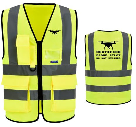 Hi Vis Drone Pilot Vests - 7 Pockets Safety Vest with Zipper for Men & Women