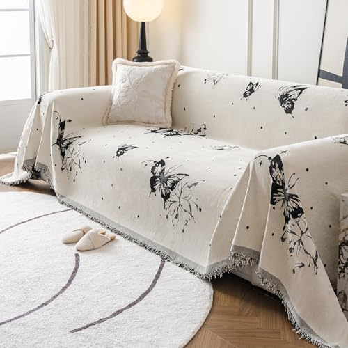 VanderHOME Multifonctionnel Plaid Canape Jete de Canape Grande Taille,Housse de Canapé, Canapé élégant à Motif Papillon Plaid, Couverture Canapé Résistante Aux Griffes de Chat 180 * 150cm-Gris