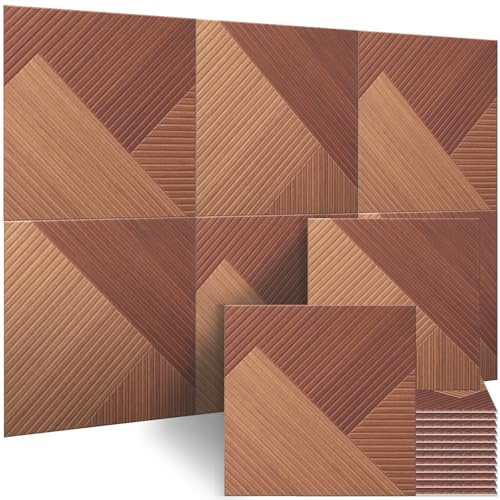 BUBOS 6 Pack Acoustic Wall Panels - High-Density Polyester Sound Absorbing Panels, Decorative Wood Print Treatment for Recording Studio & Home Office, Peel and Stick, 23.6 x 23.6
