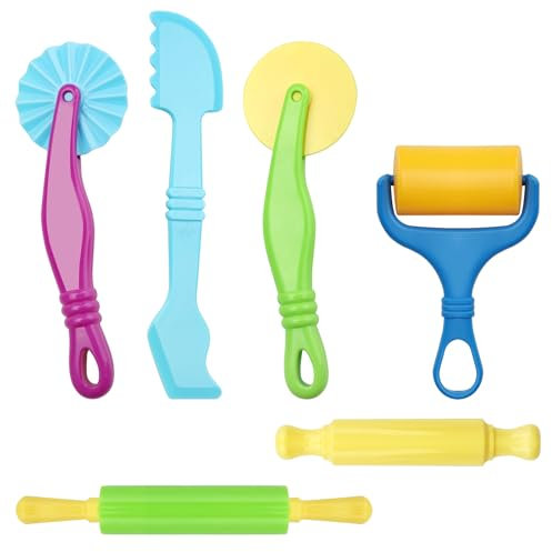 APOMOONS 6 Pcs Playdough Set Playdough Accessories Play Dough Tools DIY Playdough Tools Playdough Cutters Clay Roller and Plasticine Modelling Tools Set for Kids (Random Colors)