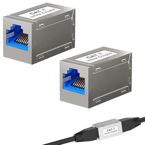 2 Pack Acoplador RJ45 10Gbps, Conector RJ45 Hembra a Hembra, Empalme LAN RJ45 Blindado para Cat7 Cat6A Cat6 Cat5e, Adaptador de Red de Alta Velocidad, Conexión Estable y Duradera
