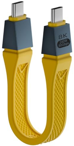 Câble Thunderbolt 5 de 80 Gbit/s, câble de type C mâle vers mâle, puissance de charge de 240 W, prend en charge l'écran HD 16K/Dual8K, compatible avec Thunderbolt 5/4/3, cordon USB C (13 cm)