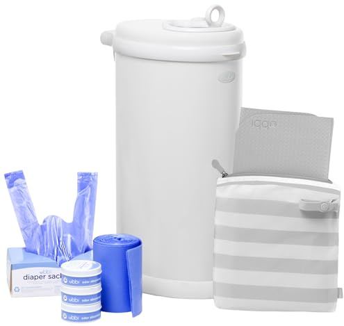 Ubbi Nappy Changing Value Gift Set, Baby Registry Gift, Includes Matte White Nappy Pail, Absorbing Gels, Travel Changing Mat & Bag, Nappy Pail Waste Bags and On-the-Go Waste Sacks