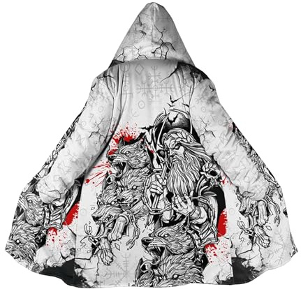 Wikinger Tattoo Winter Warmer Kaschmirmantel 3D Druck Odin Raven Retro Kapuzenumhang Mittellanger Parka Harajuku Jacke Oberbekleidung(Nordic jacket,M)
