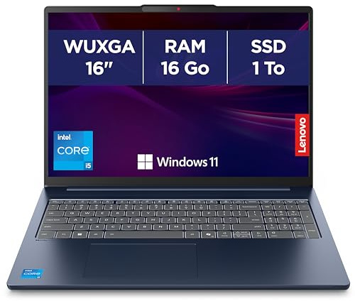Lenovo IdeaPad Slim 5 16IRH10 - Ordinateur Portable 16'' WUXGA (Intel Core i5-13420H, RAM 16Go, SSD 1To, Intel UHD Graphique, Windows 11 Home) Clavier AZERTY Français - Blue