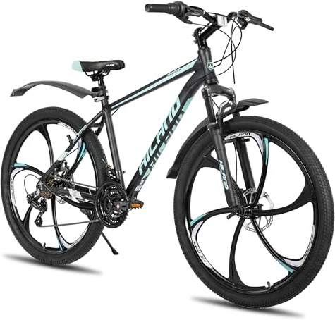 HILAND Mountain Bike 26”, Ruote a 6 Raggi, 18 Velocità, MTB per Adulti Uomo e Donna, Telaio in Alluminio, Freni a Disco Doppi, Bicicletta da Montagna, Nero e Blu