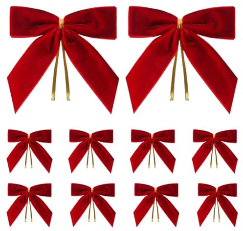 JchEnye 10 décorations de Noël en forme de nœuds rouges pour sapin de Noël Couronnes festives Décorations pour sapin Accessoires en forme de nœuds pour clôtures,portes d'entrée(rouge)