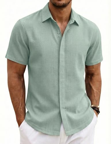 COOFANDY Camisa Hombre Manga Corta Verano 100% Algodón Camisas Hombre Casual Regular Fit