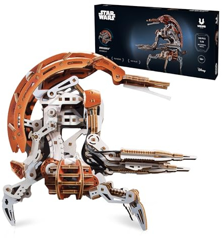 UGEARS Star Wars Droideka 3D Wooden Puzzles for Adults - Transforming Destroyer Droid Rolls into a Sphere and Unfolds to Battle Stance - Mechanical Model Kits for Adults to Build, Collectible Gift