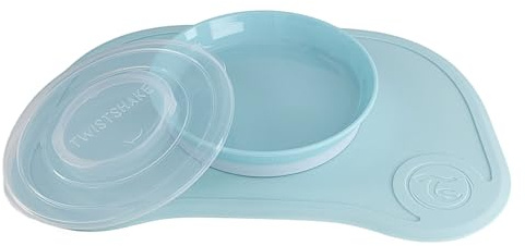 Twistshake Click-Mat + Platte | Anti-Rutsch-Geschirrset für Babys | Babyteller + Baby-Tischset (38x25) | BPA-freier Baby-Entwöhnungsteller | Essenstrainingsplatte für Kinder ab 6 Monaten | Blau