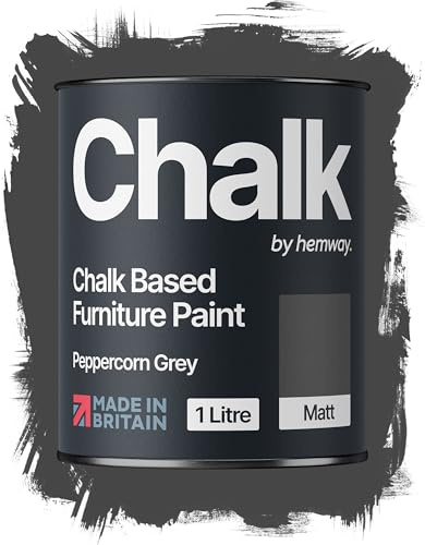 Hemway Chalk Based Furniture Paint, Peppercorn Grey 1L, Matt Finish Shabby Chic, Chalk Paint Furniture & Walls, Quick Dry & 1 Coat