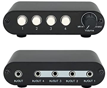 TENEALAY 4-Way 3.5mm Stereo Audio Switch Input Signal Source Switcher Selector Splitter Box with line Volume Controller（4 in 1 Out / 1 in 4 Out）-MC41