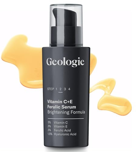 Geologie Vitamin C+E Ferulic Acid Face Serum | Brightening & Firming Anti-Aging Gel Formula | 5% Light-Protected & Stabilized Vitamin C , 0.5% Vitamin E, 1.5% Hyaluronic Acid | 30 ML
