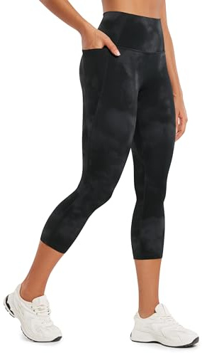 CRZ YOGA Mujer Butterluxe Ejercicio Capri Polainas con Bolsillos 53cm - Talle Alto Atlético Yoga Pantalones Flores De Tinte Negro 38