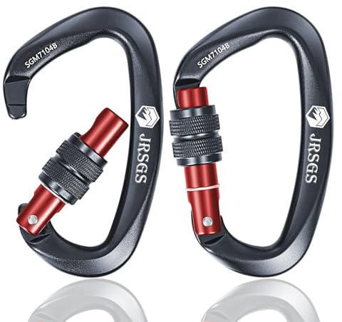 JRSGS 25KN Locking Climbing Carabiner Clips, UlAA Certified Rockclimbing Carabiner,Heavy Duty Carabiners Equipment,Large SizeCarabiner for Climbing, Rappelling,Hunting and Rescue