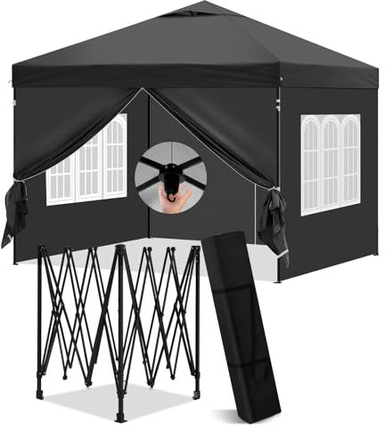 Laneetal Cenador 3x3m, Carpa Plegable para Exterior, Cenador con Paredes Laterales, Gazebo, Pabellón de Jardín para Camping, Pérgola Tienda de Fiestas, Carpa Impermeable,Antracita