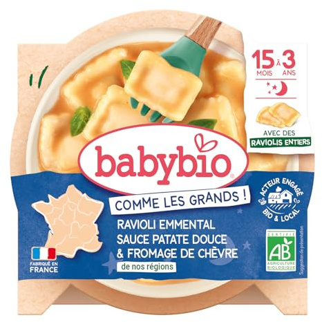 Baby Bio Assiette ravioli emmental patate douce chevre 190gr