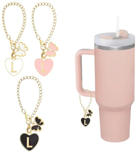 shixpiov Buchstaben-Charm-Zubehör für Stanley Cup,Initiale Namens-ID-Anhänger für Hrobig Thermostassen & -becher, 2 Stück Identifikations-Buchstaben-Anhänger(Herz-Alphabet,L)
