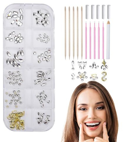 Kit med tandädelsten, tandsmycken, ädelstenar, tänder klistermärke | diamant, kärlek, dekoration, tandborrverktygsset, tandkristaller smyckesats, kit för tänder, professionella moderiktiga tandk