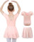 MYSSUCI Ballettkleidung Mädchen Ballettkleid Kinder Kurzarm Baumwolle Ballettanzug Tanzbody Tanzkleid mit Chiffon Rock Tütü 3-11Jahre (Rosa, 120)