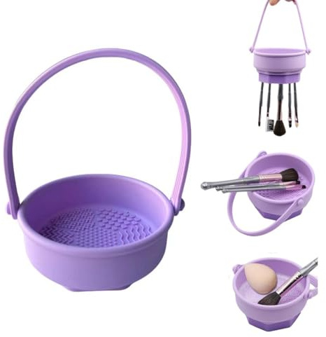 UEAVOID Pinselreiniger Make up, 3 in 1 Pinsel-Reinigungsbox Tragbares Silikon Make-up Pinsel Reinigungsmatte für Reinigen, Aufbewahren und Trocknen (Violett)