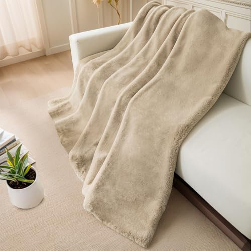 TOPCHANCES Kuscheldecke Nerzhaar Luxus Decke Wohndecke Dick 1100 G/M² Flanell Decke Couchdecke Vielseitig Blanket Für Bett Sofa Schlafzimmer Büro(130 x 160CM, Kamel)