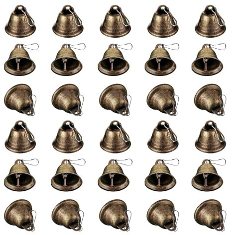 DBALL Lot de 30 Petite Clochette de 38 mm Vintage Couleur Bronze Suspendue Cloche Métallique avec Crochet Artisanale Cloches de Noël pour Travaux Manuels Décorations Sapin de Noël