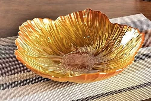 YJDZ Nordic Modern Crystal Glass Fruit Bowl, Pearlescent Flower Shape, Large Decorative Snack Plate for Household Use(Orange,31x7.4cm)