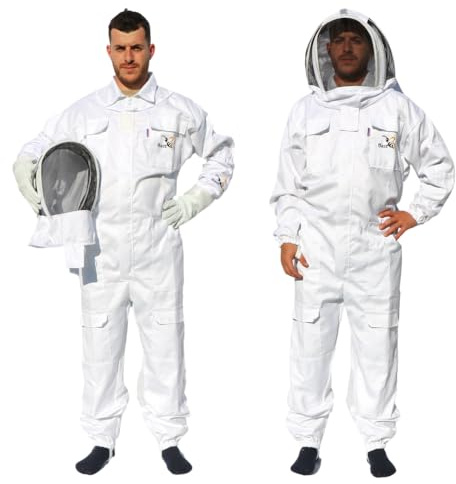 Best Bee - Apicultor de tela gruesa y algodón de alta calidad, cremallera resistente, capucha extraíble, bolsillos para herramientas, traje de apicultura antiavispas y abejas SG M