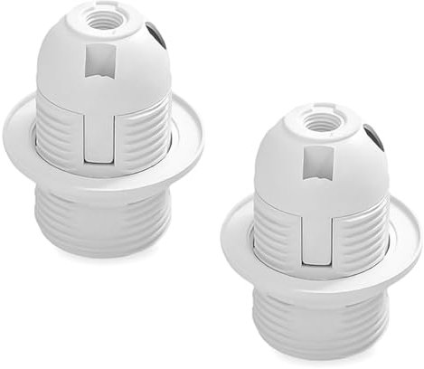 Namvo Portalámparas E27, Carcasa de plástico Blanco, portalámparas roscado, portalámparas de Repuesto, Base Mediana con Anillo de Pantalla para lámpara de Mesa y de pie, Paquete de 2