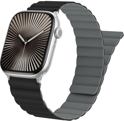 Oielai Magnet Armband Kompatibel mit Apple Watch Armband 46mm 49mm 45mm 44mm 42mm, Doppelseitige Tragbare Magnete Ersatzband für iWatch Series 10 9 8 7 6 5 4 3 2 1 SE Ultra, Grau Schwarz