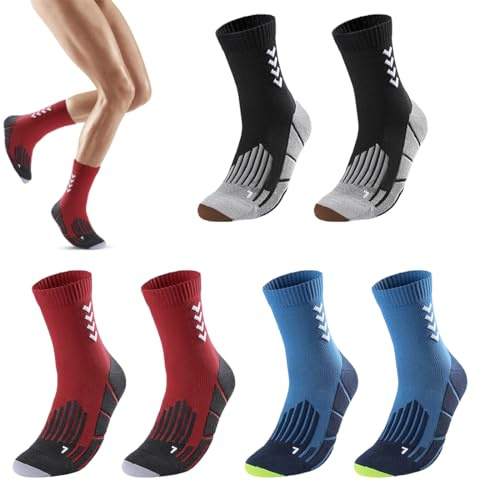 3 Paia Calze running uomo, Calzini Compressione Uomo Running Uomo Calze da Corsa Trekking Anti-Vesciche Con Cuscino a Zone Ventilazione in Rete e Supporto Dell'arco Plantare (A)