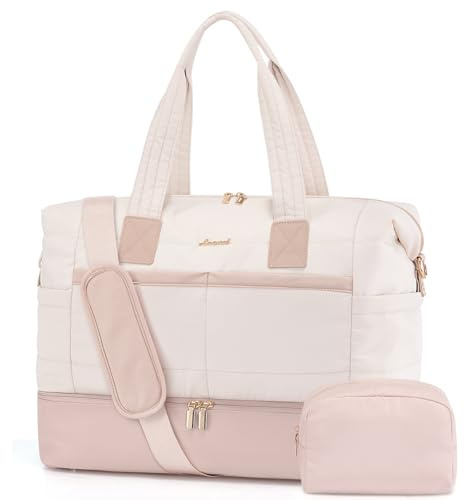 LOVEVOOK Borsa da viaggio da donna Weekender Bags grande borsa sportiva bagaglio a mano borsa per clinica nascita viaggio Duffle Bag con borsa da toilette scomparto per scarpe, B beige Nude, 52x38