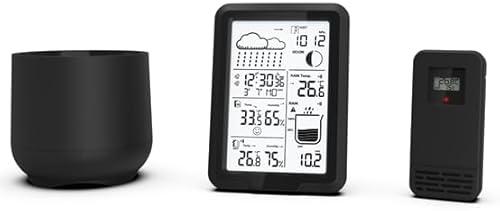 SOUCCESS Funk-Wetterstation mit Außensensor und Regenmesser - batteriebetrieben, Funkzeit via DCF, Außensensor und Regenmesser inklusive