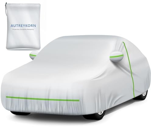 Autreykorn Bâche Voiture Extérieur Imperméable Anti-UV, Anti-Vent et Anti-poussière avec Fermeture Éclair Latérale, Housse pour Voiture 450 x 190 x 160 cm Argent (Compact SUV)