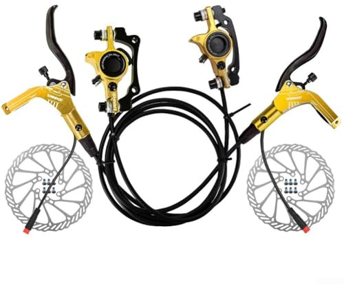 Zilimontt EBike Hydraulisches Scheibenbremsen-Set, elektrisches Fahrrad, abgeschnittener Bremshebel mit Rotor, 160 mm, PM 74 mm, 51 mm, Aluminium-Legierung, goldfarben