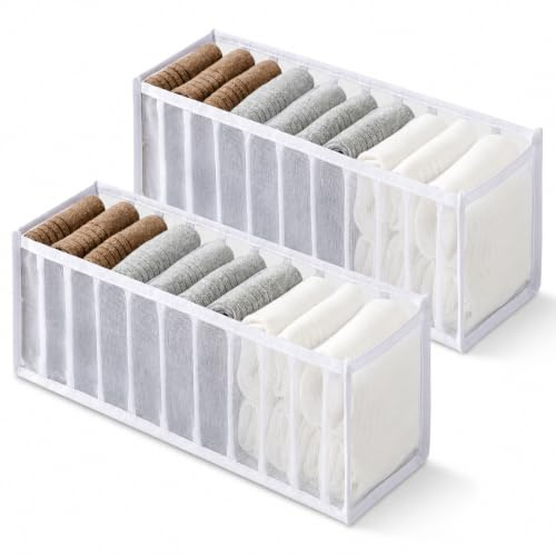 Ezranova 2 Pcs Wardrobe Storage Organiser, 11 Compartments Clothing Organizer for T-Shirts, Socks, Underwear Drawer - Storage Box