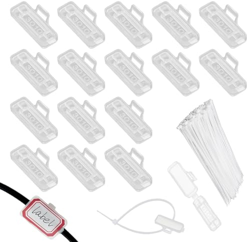 RHQFDM Lot de 60 étiquettes de câble,clips d'étiquetage de câbles transparents,boîte d'identification étanche avec 60 attaches de câble en nylon,pour étiqueter et trier tous les types de câbles(3010)